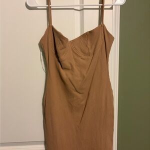 Princess Polly Tan Ribbed Mini Dress